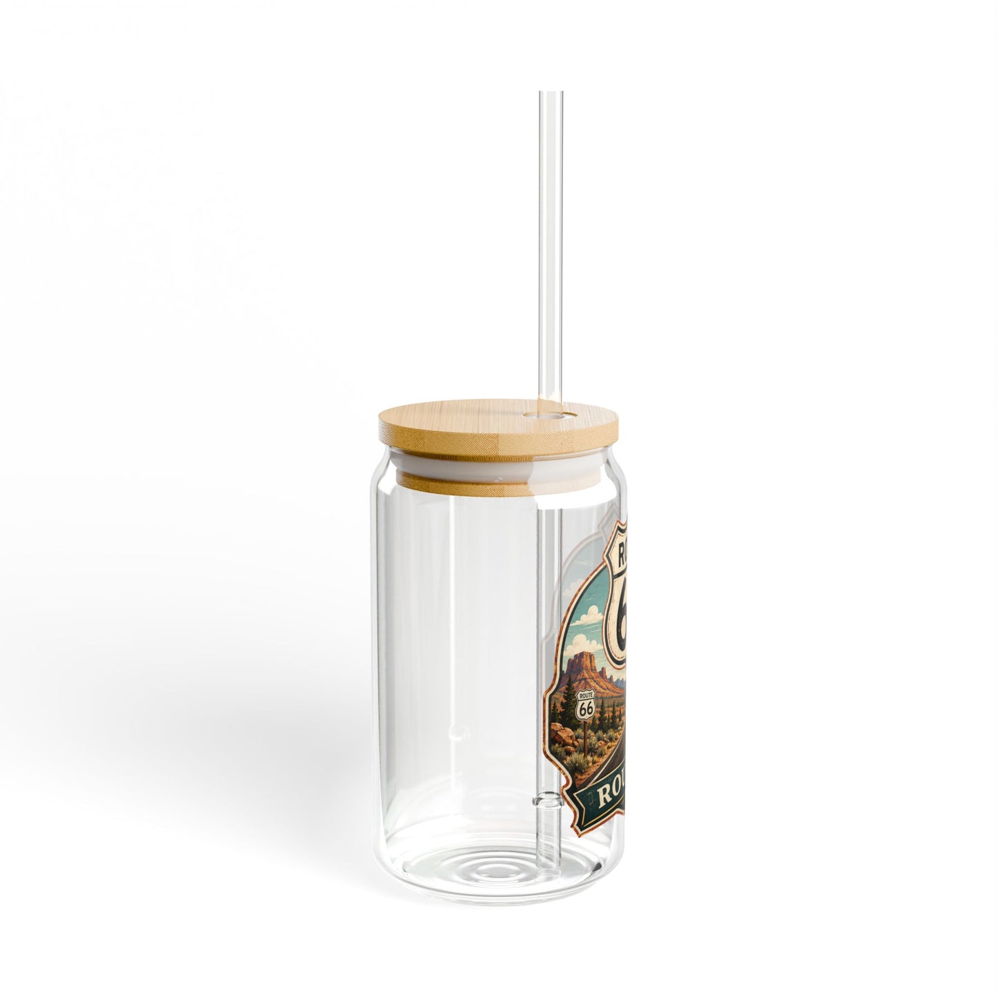 Route 66 Sipper Glass — 16 oz Travel Tumbler with Lid & Straw