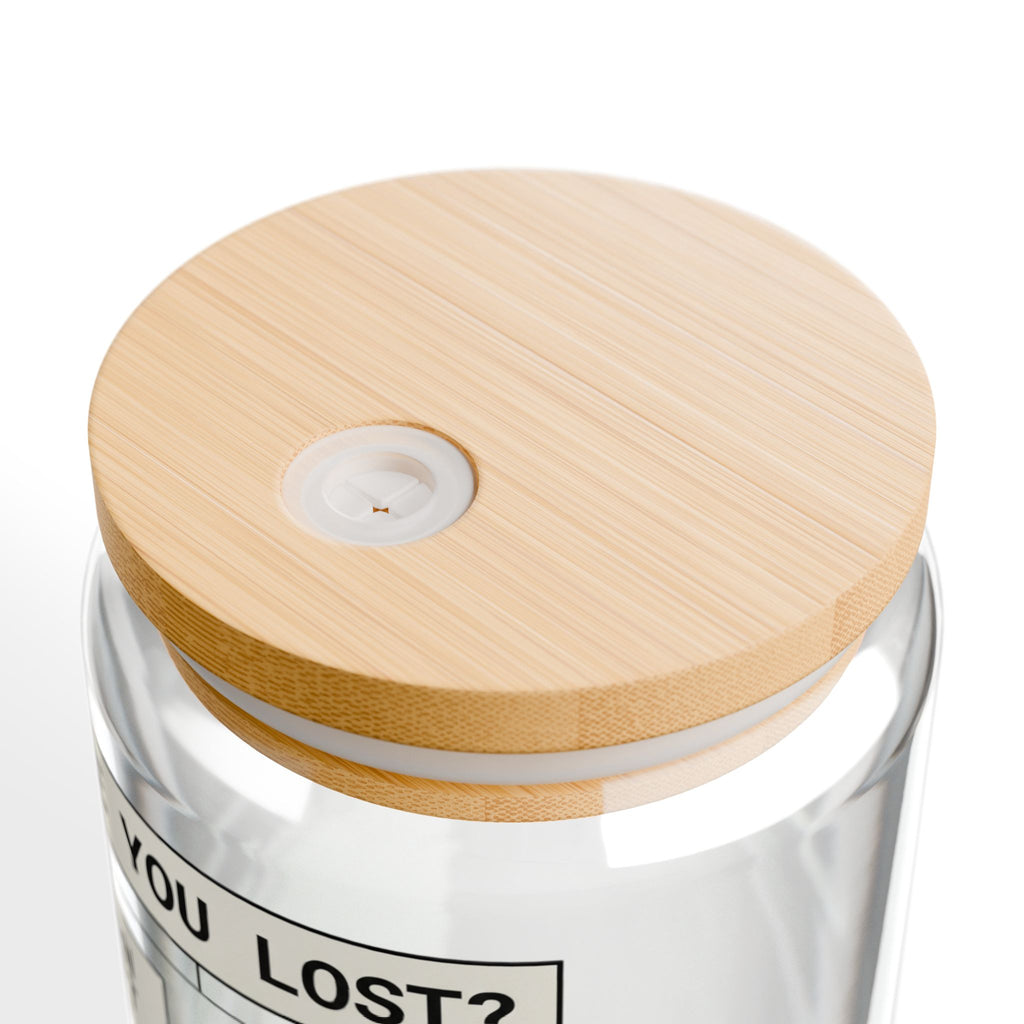 Are You Lost? Liminal Space Sipper Glass with Bamboo Lid and Straw | Retro Horror Iced Coffee Cup | Analog Horror Glass Can