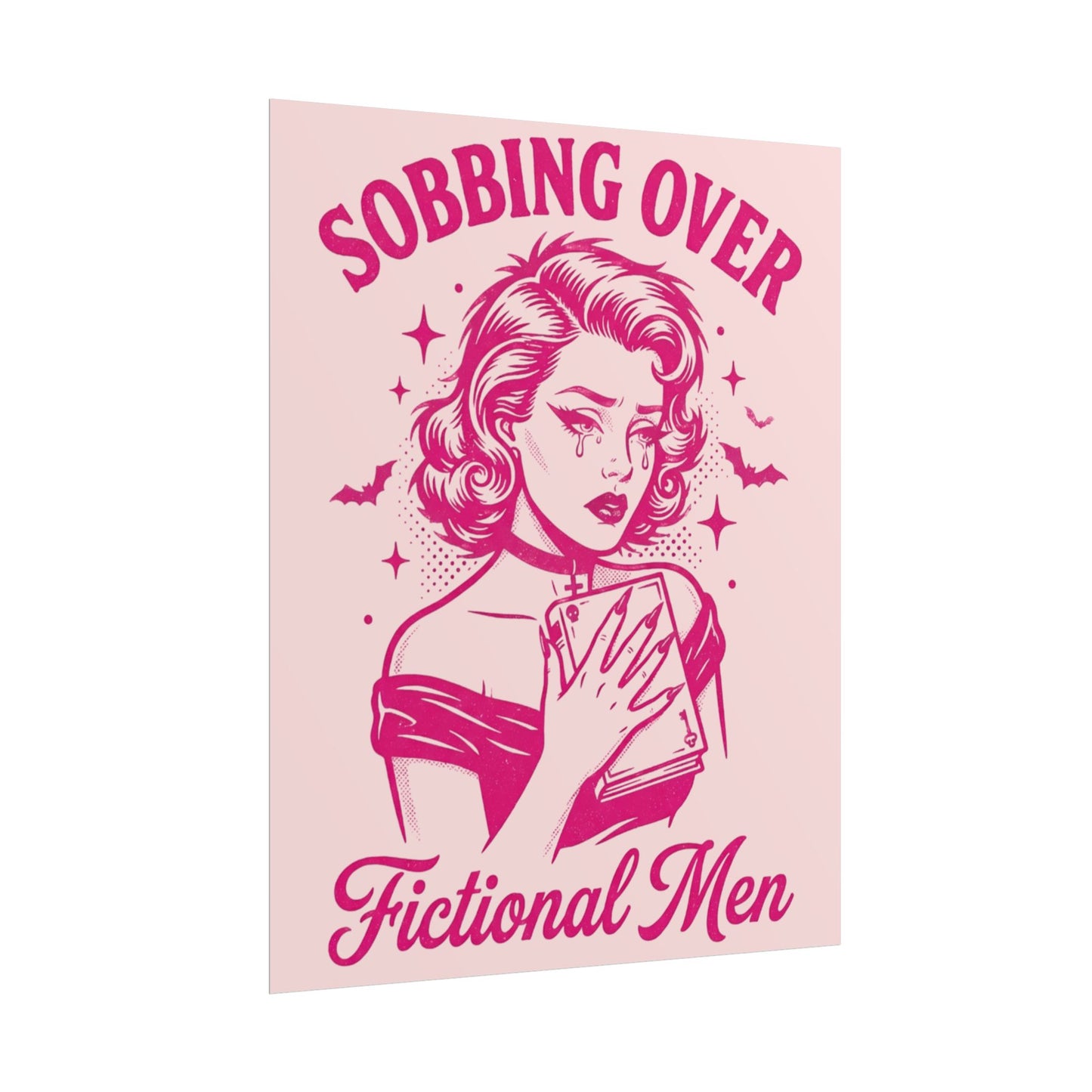 Rolled Poster — Sobbing Over Fictional Men Retro Pop Art Bookish Wall Art