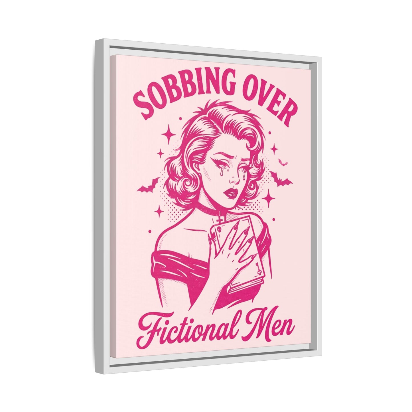 Framed Canvas Print — “Sobbing Over Fictional Men” Retro Pop Art