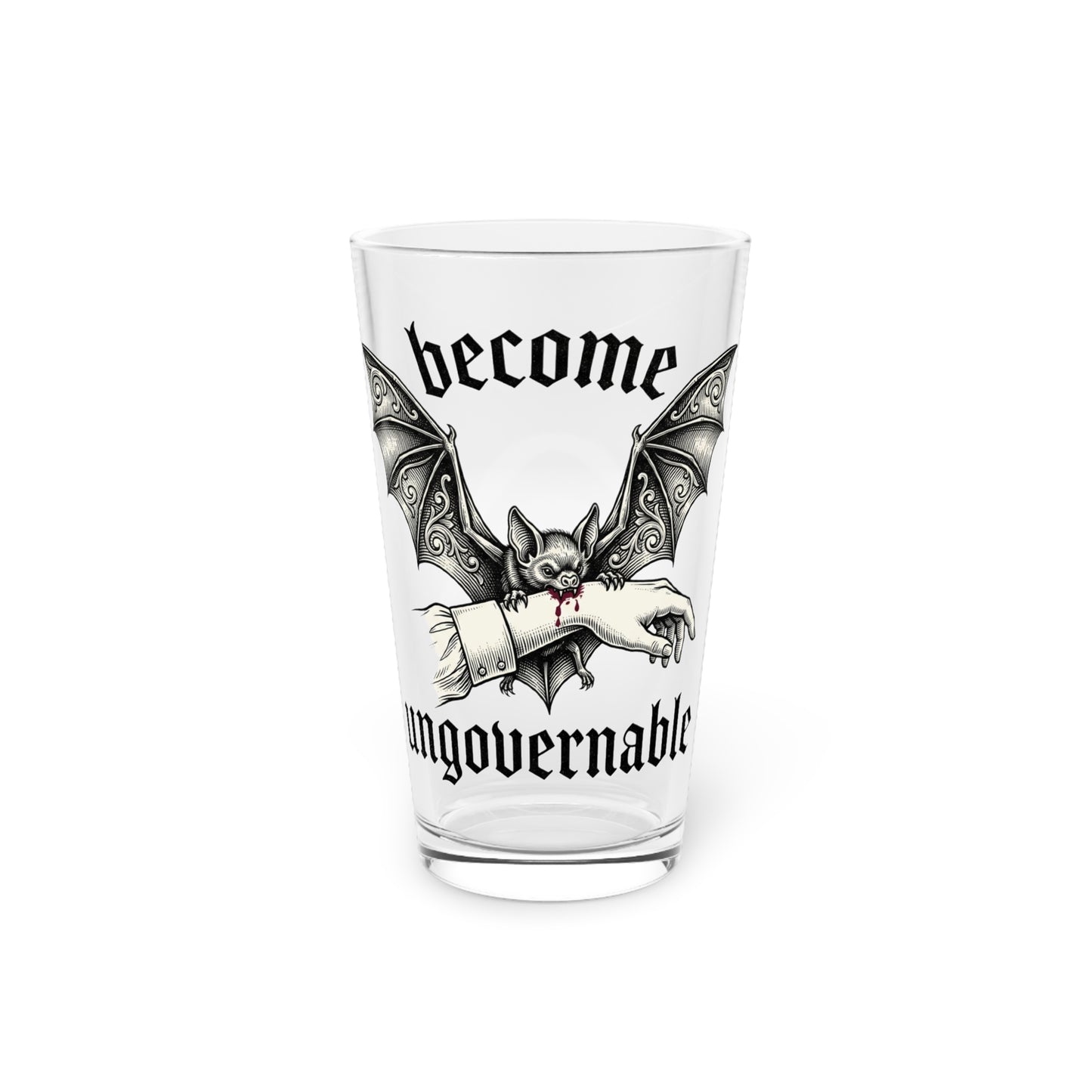 Pint Glass - 'Become Ungovernable' Gothic Bat 16oz Beer Glass