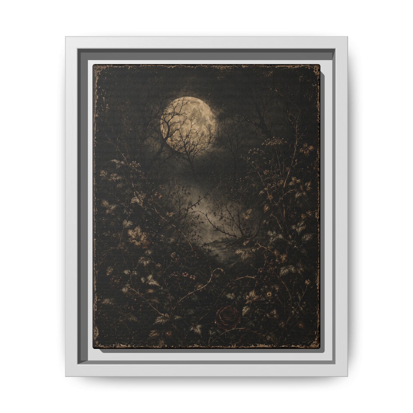 Framed Matte Canvas Art — Moonlit Forest Landscape