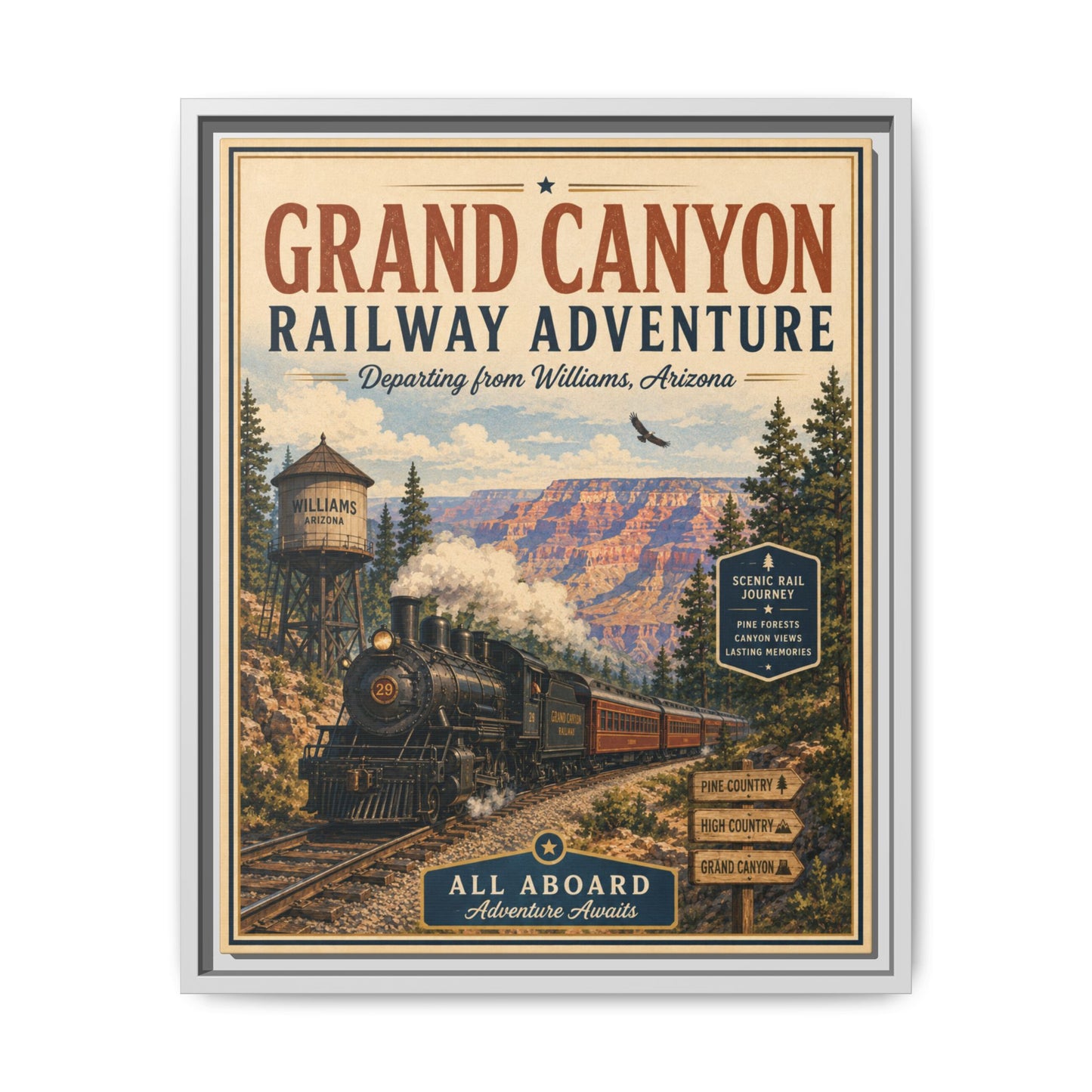 Grand Canyon Railway Adventure Framed Canvas Print