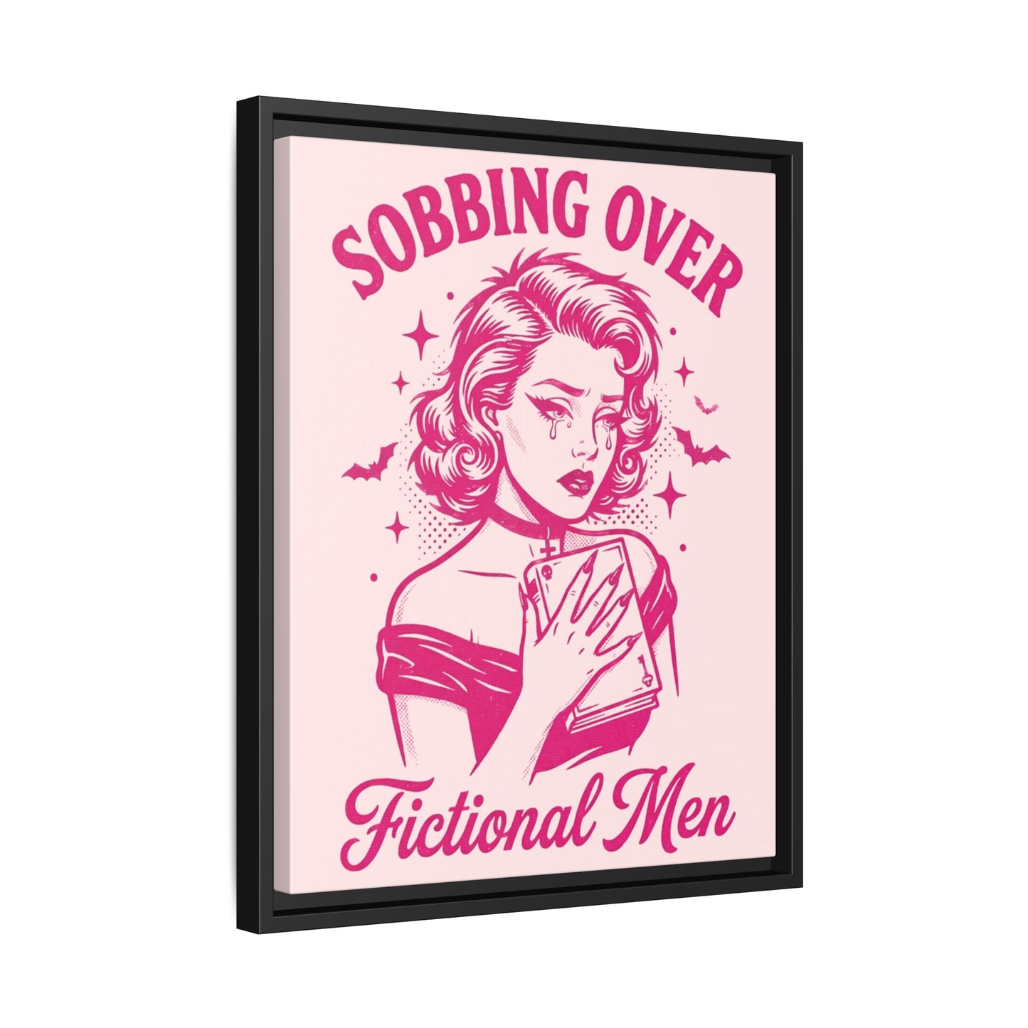 Framed Canvas Print — “Sobbing Over Fictional Men” Retro Pop Art