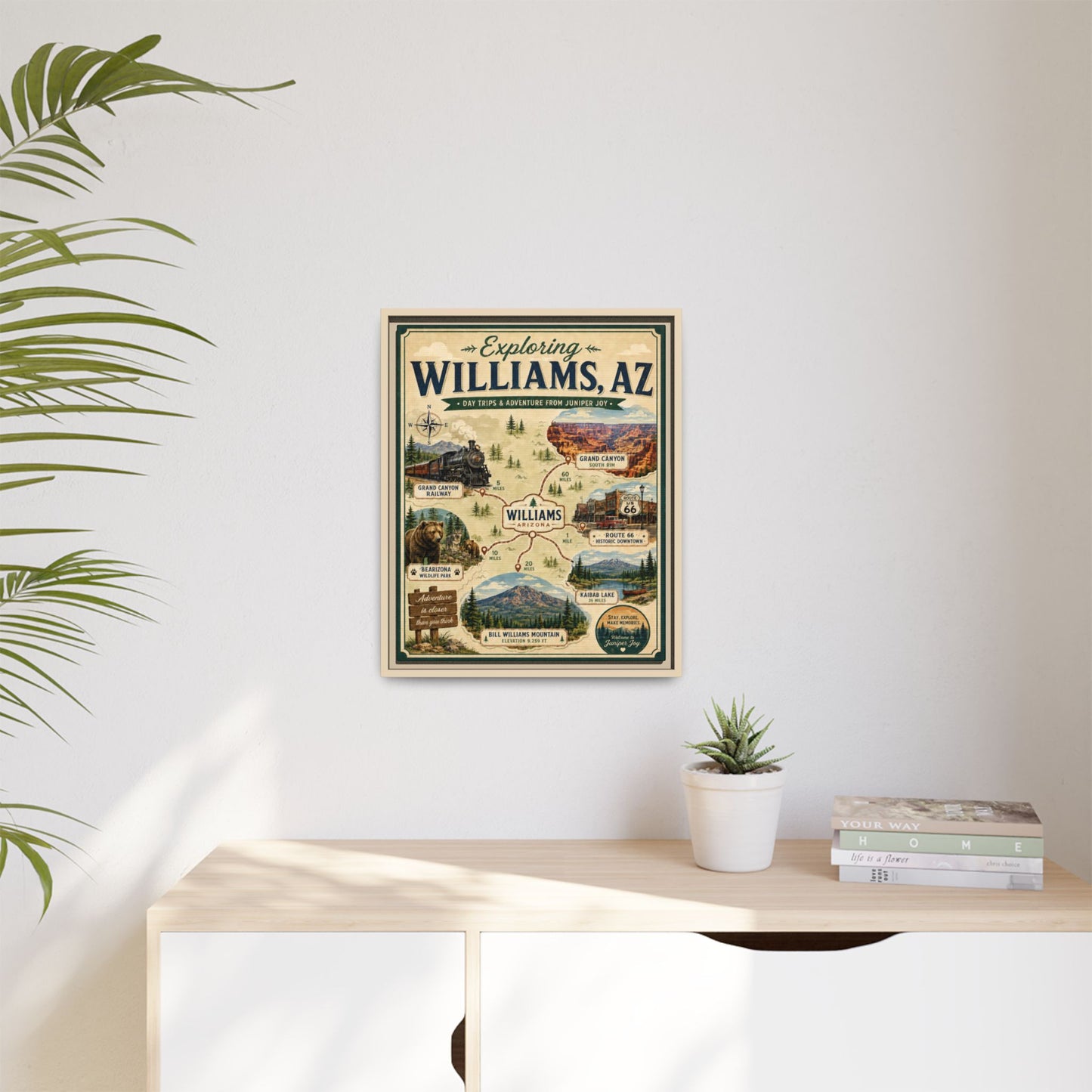 Williams, AZ Travel Map Framed Canvas — Vintage Exploring Poster