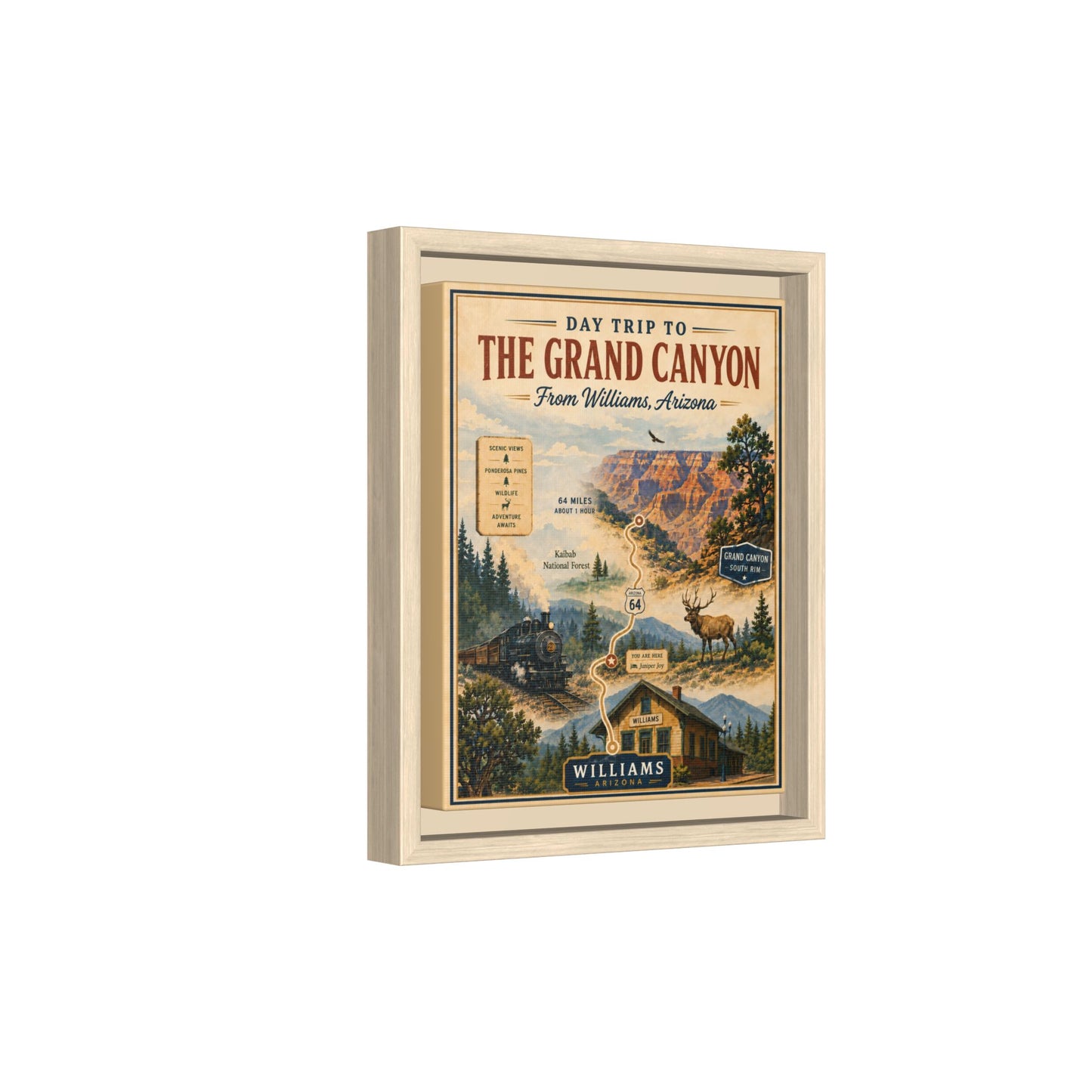 Grand Canyon Travel Poster Matte Canvas Framed Print — "Day Trip to The Grand Canyon"