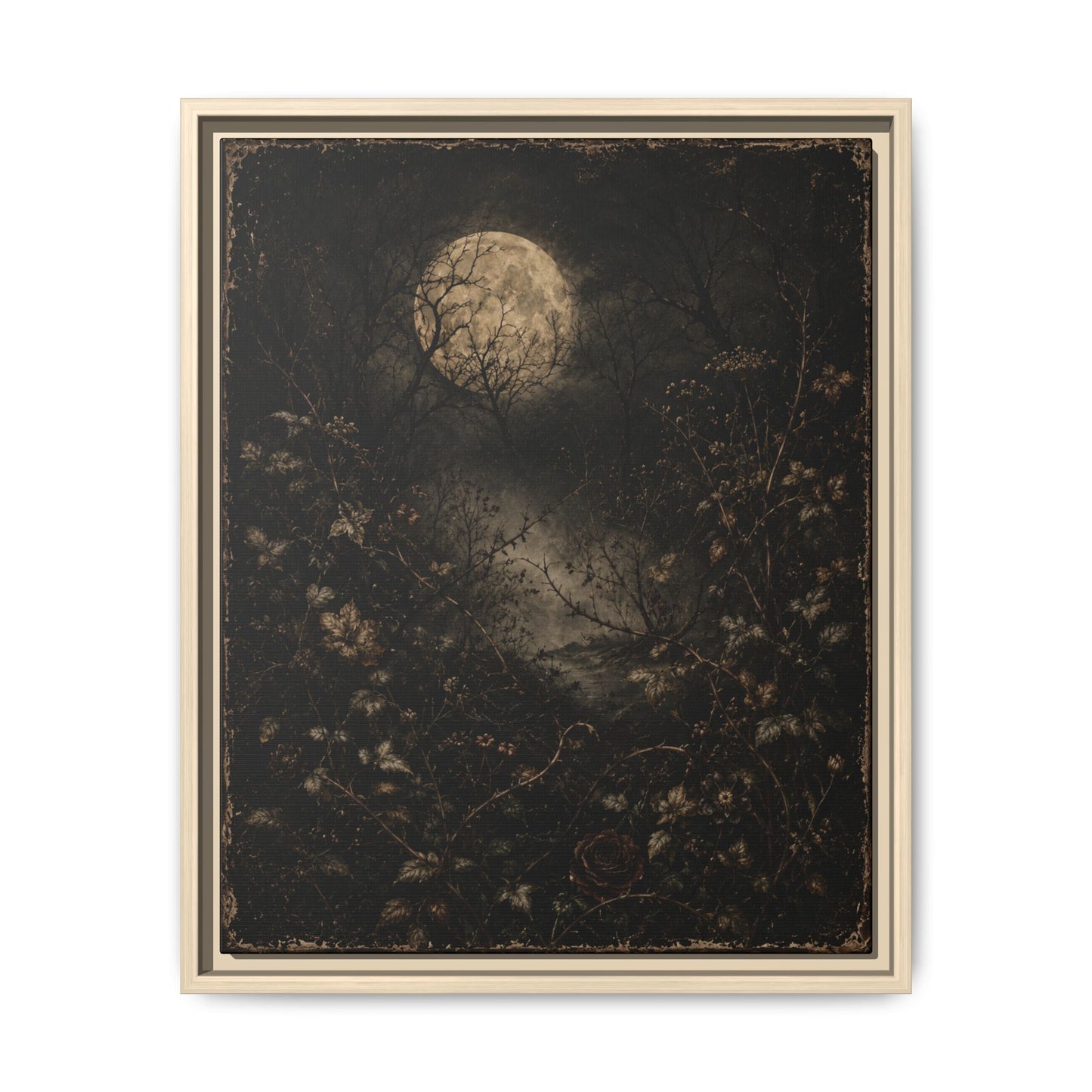 Framed Matte Canvas Art — Moonlit Forest Landscape