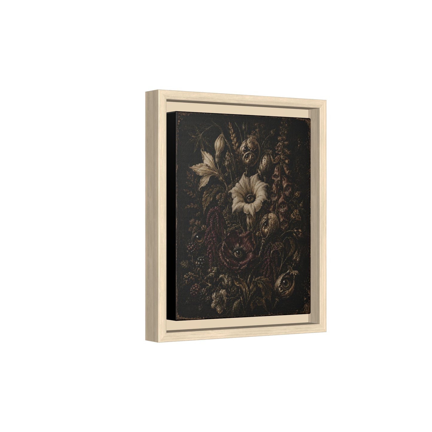 Framed Matte Canvas Print — Vintage Dark Floral Art