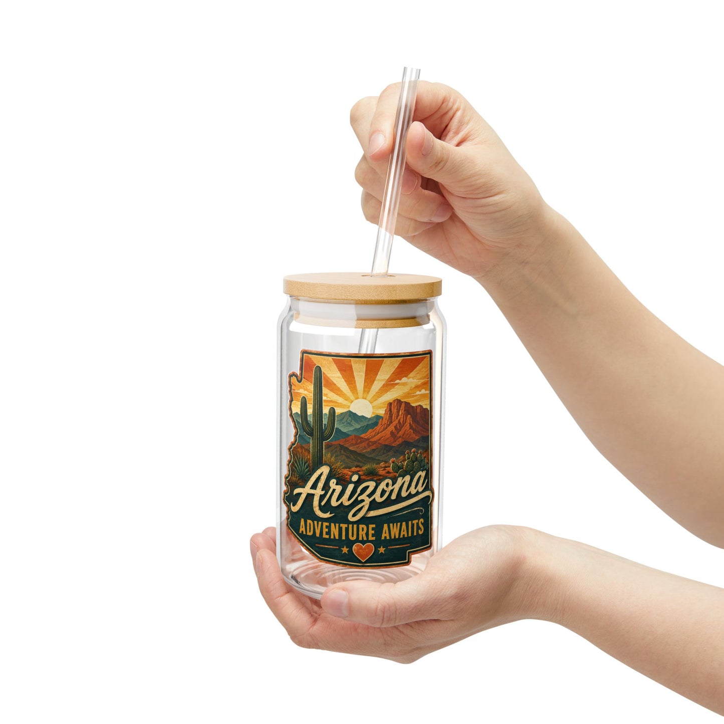 Arizona Sipper Glass - 16oz Travel Tumbler "Adventure Awaits"