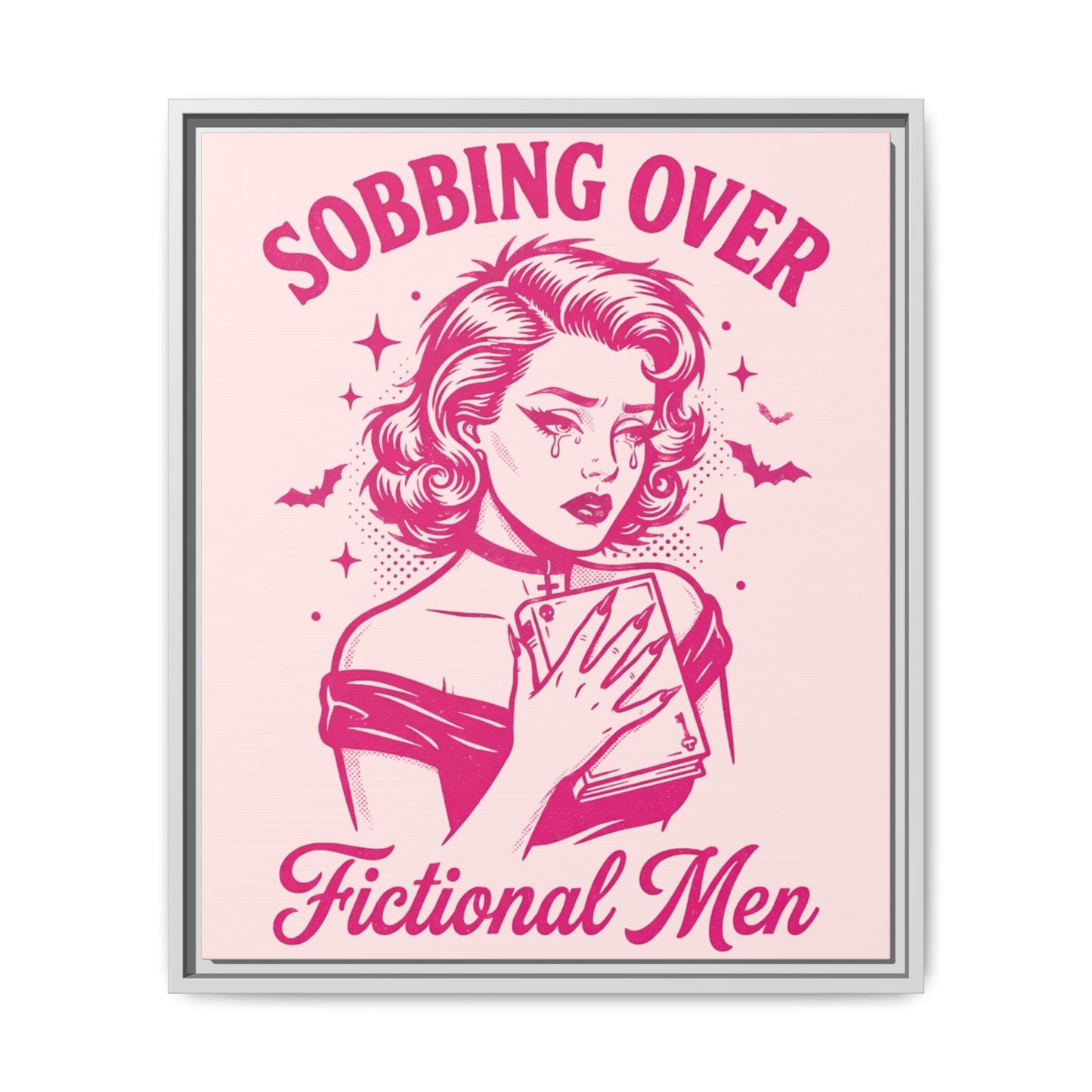Framed Canvas Print — “Sobbing Over Fictional Men” Retro Pop Art