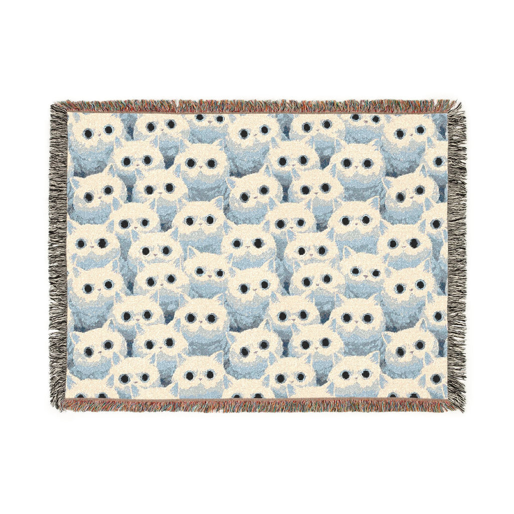 White Cat Woven Blanket — Cute Fluffy Cat Throw for Cat Lovers & Kawaii Cottagecore Decor