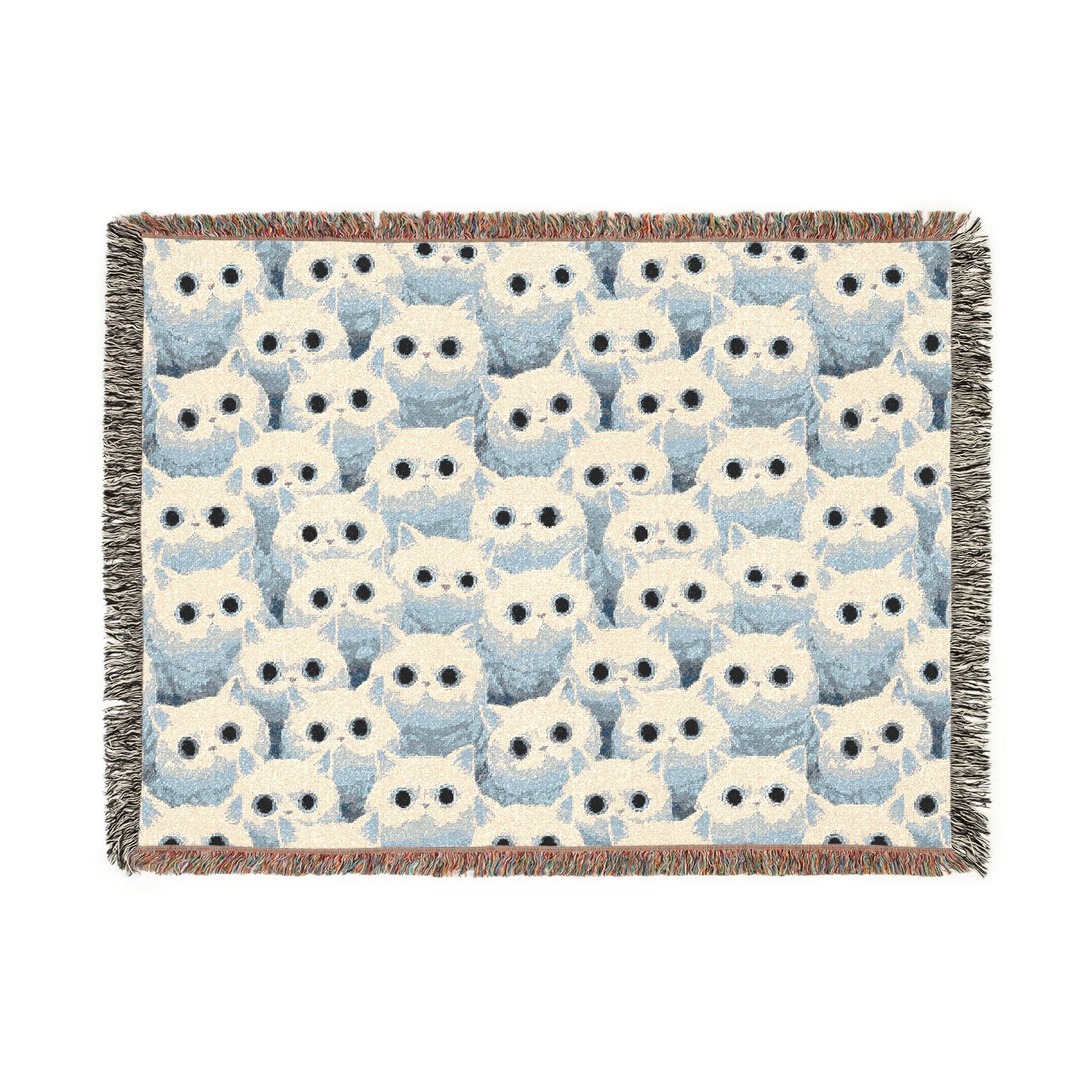 White Cat Woven Blanket — Cute Fluffy Cat Throw for Cat Lovers & Kawaii Cottagecore Decor