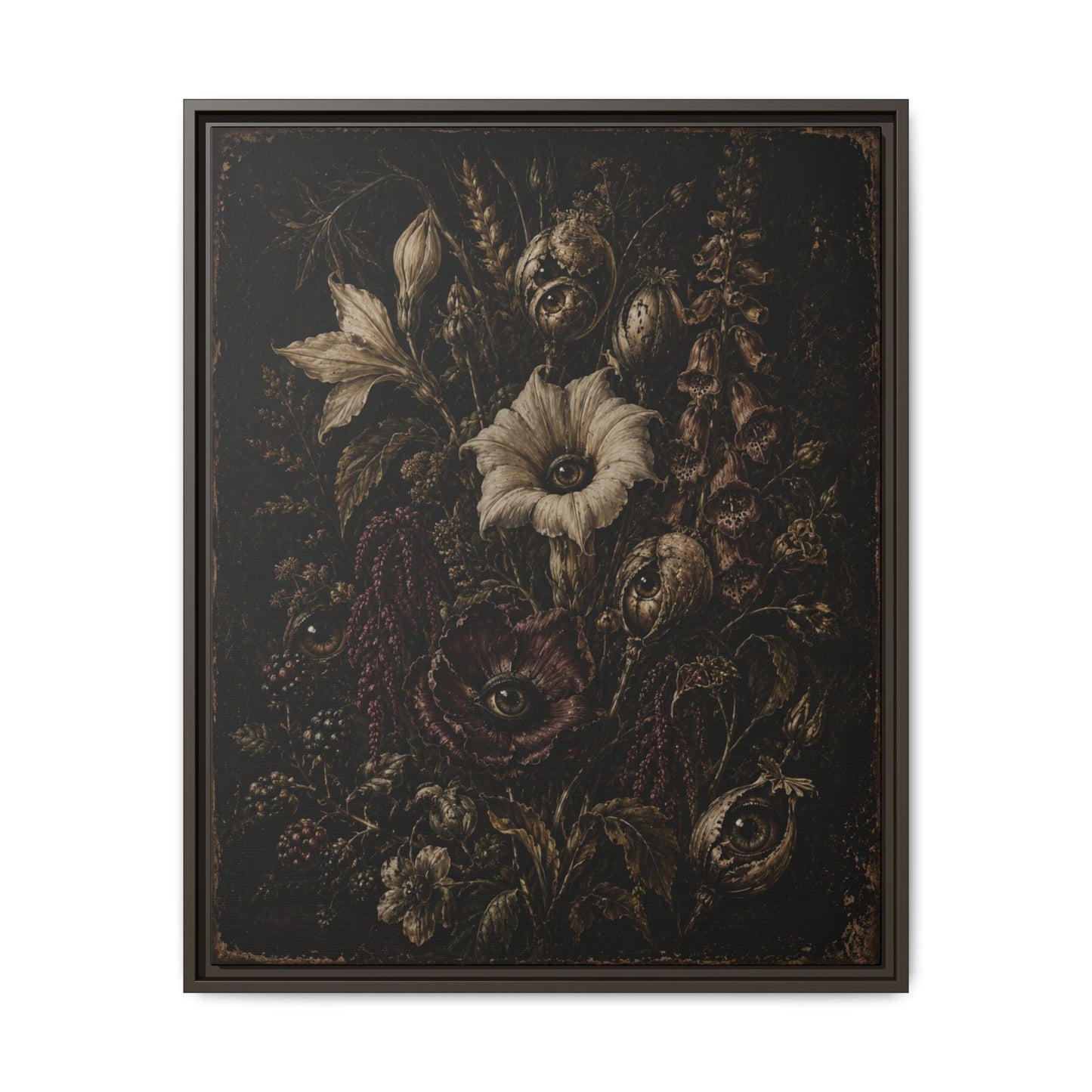 Framed Matte Canvas Print — Vintage Dark Floral Art