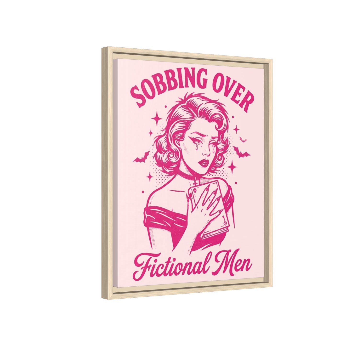 Framed Canvas Print — “Sobbing Over Fictional Men” Retro Pop Art