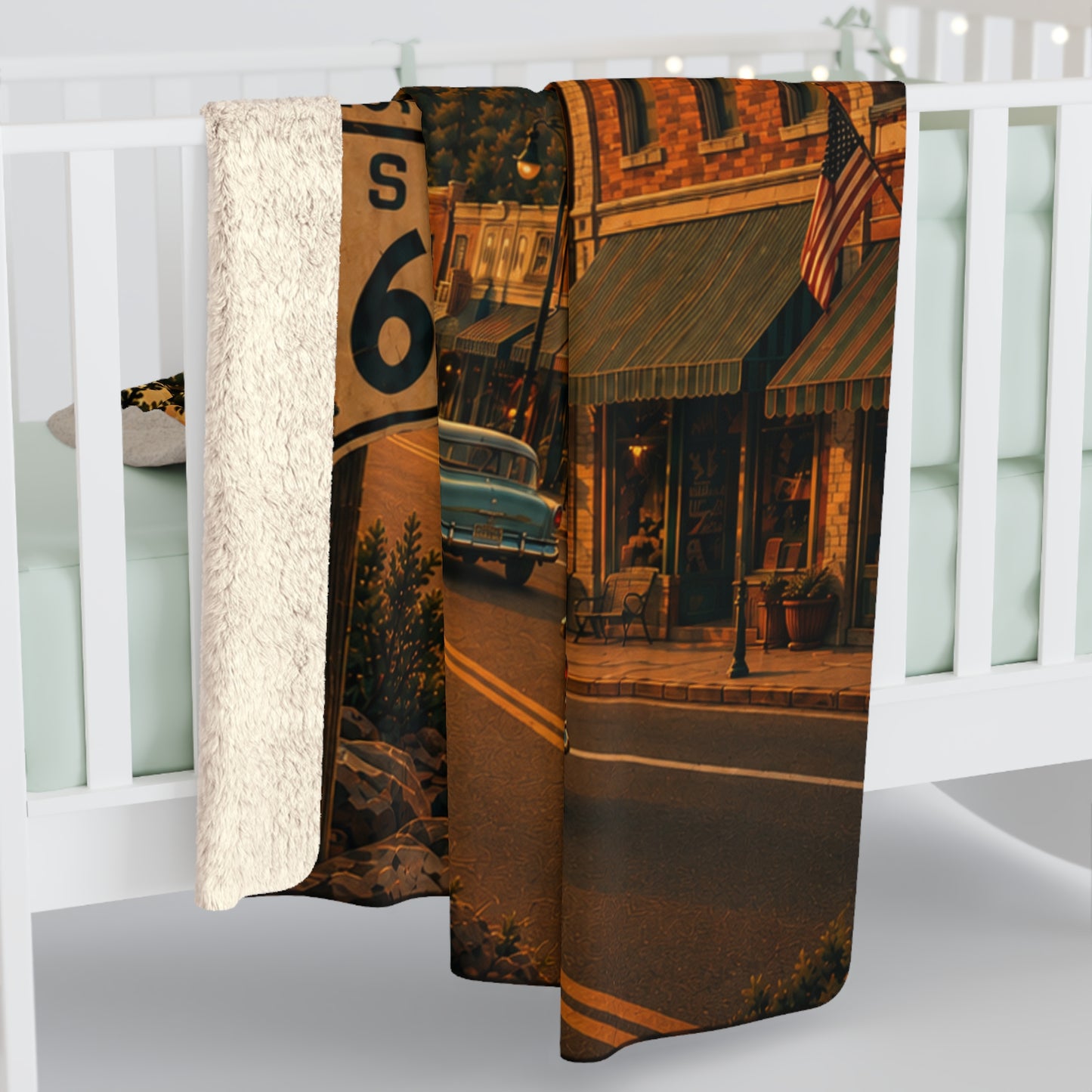 Sherpa Fleece Blanket — Historic Williams, Arizona Route 66 Sunset Throw