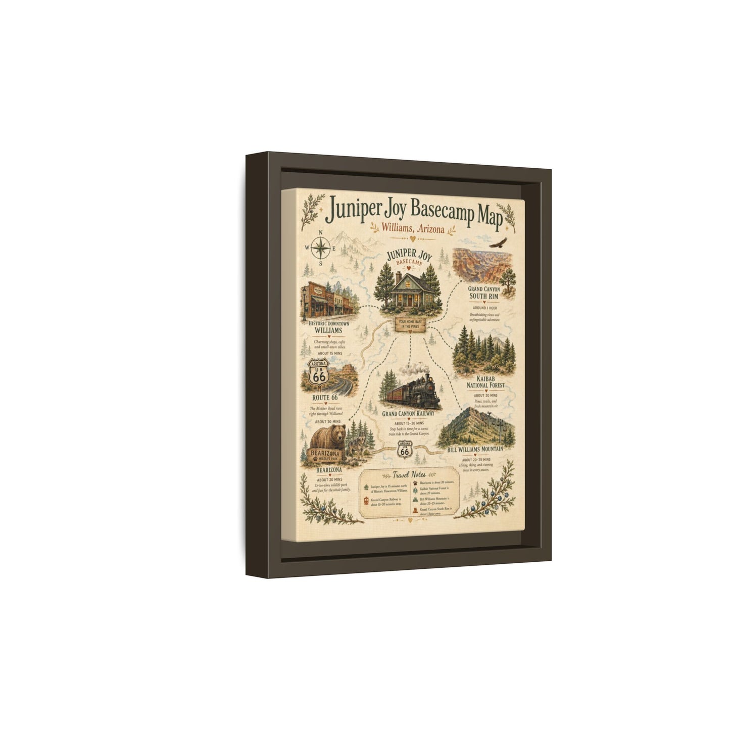 Juniper Joy Basecamp Map Framed Canvas Print