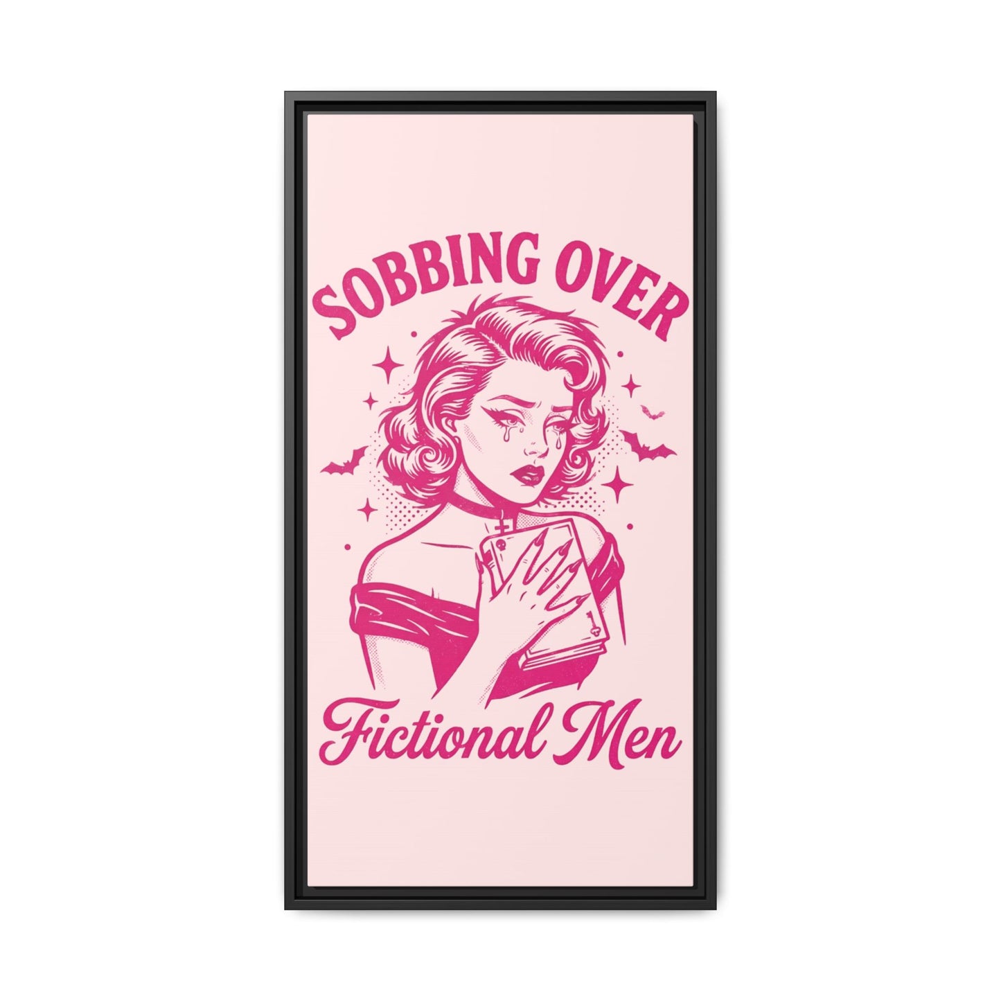 Framed Canvas Print — “Sobbing Over Fictional Men” Retro Pop Art