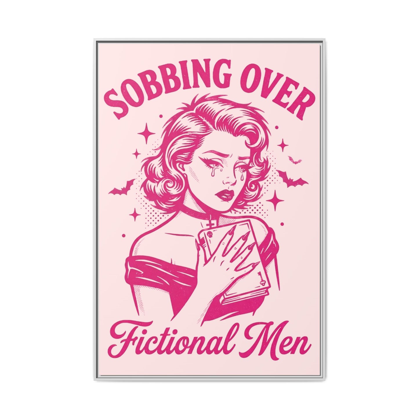 Framed Canvas Print — “Sobbing Over Fictional Men” Retro Pop Art