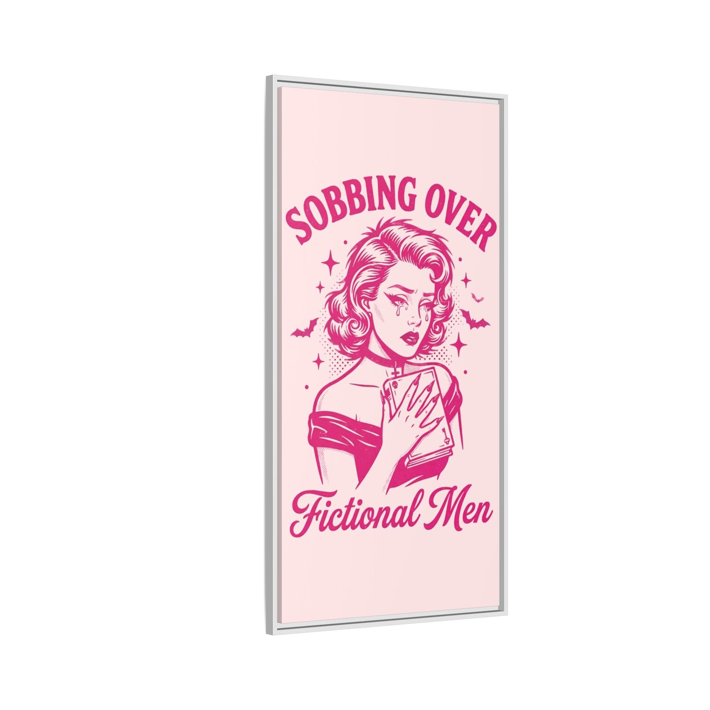 Framed Canvas Print — “Sobbing Over Fictional Men” Retro Pop Art