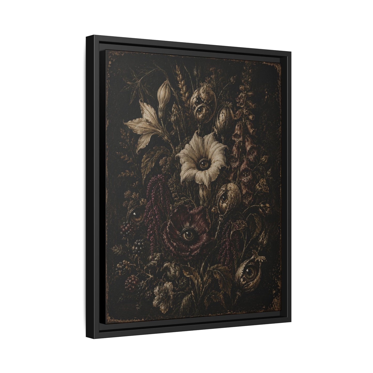 Framed Matte Canvas Print — Vintage Dark Floral Art