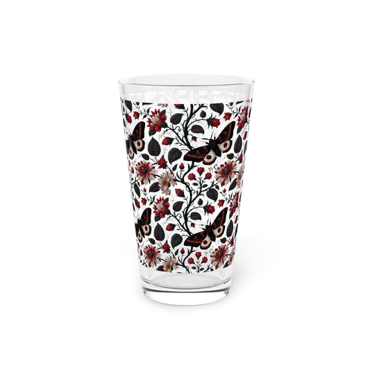 Gothic Floral Moth Pint Glass | Cottagecore Beer Glass | Dark Botanical Barware | Witchy Wildflower Glass | Gothic Home Decor | 16oz Pint