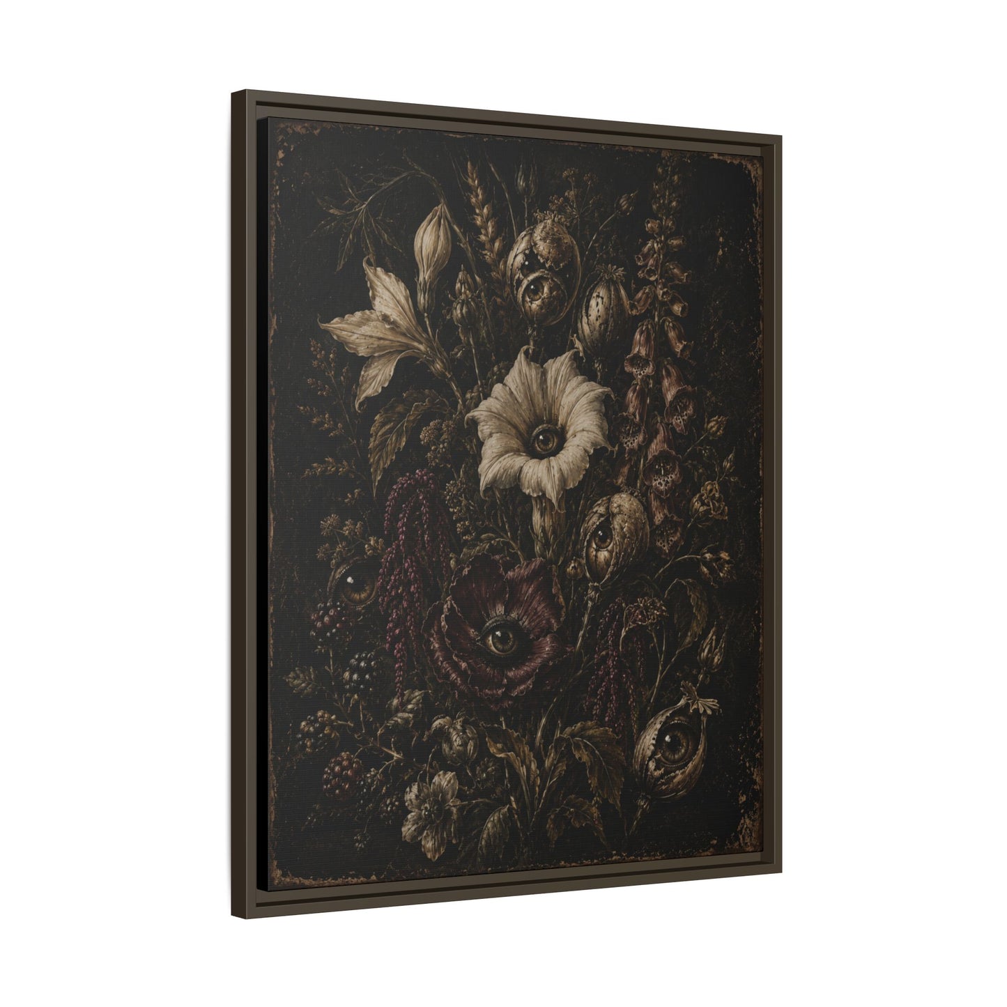 Framed Matte Canvas Print — Vintage Dark Floral Art