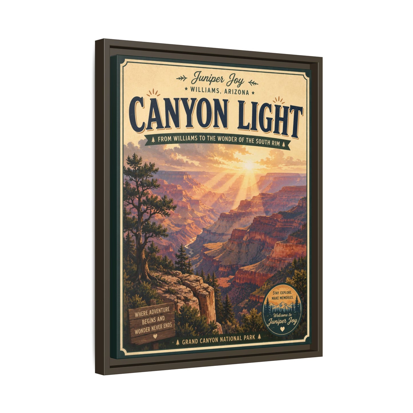 Canyon Light Framed Canvas Art — Vintage National Park Travel Poster