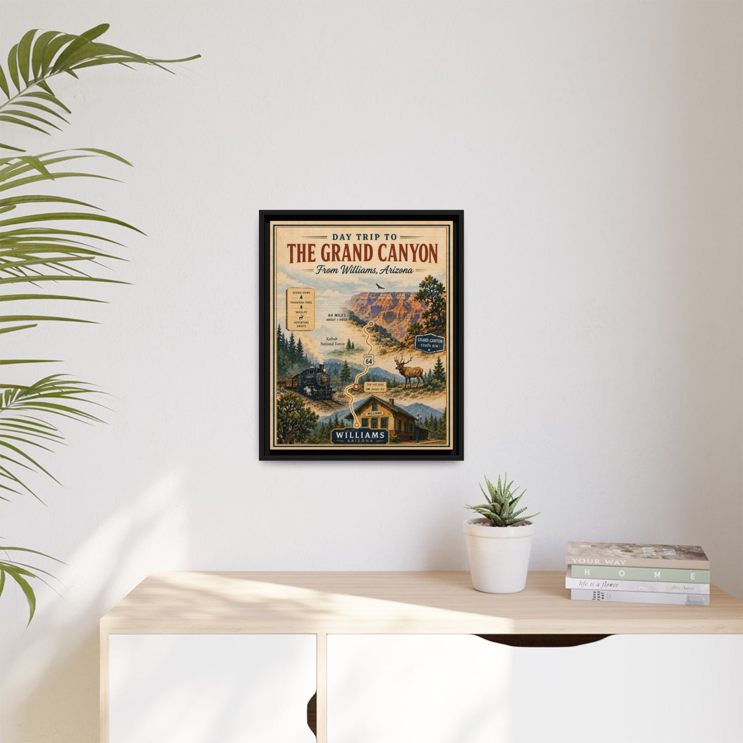 Grand Canyon Travel Poster Matte Canvas Framed Print — "Day Trip to The Grand Canyon"
