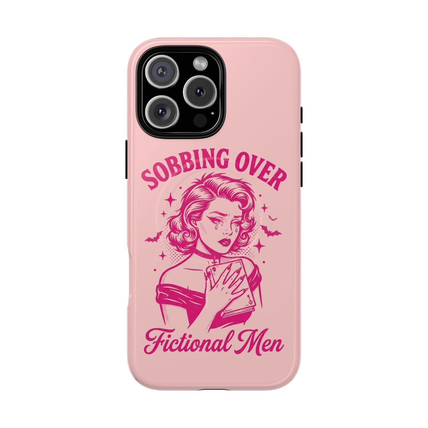 Phone Case — Pink “Sobbing Over Fictional Men” Tough Magnetic Protective Cover