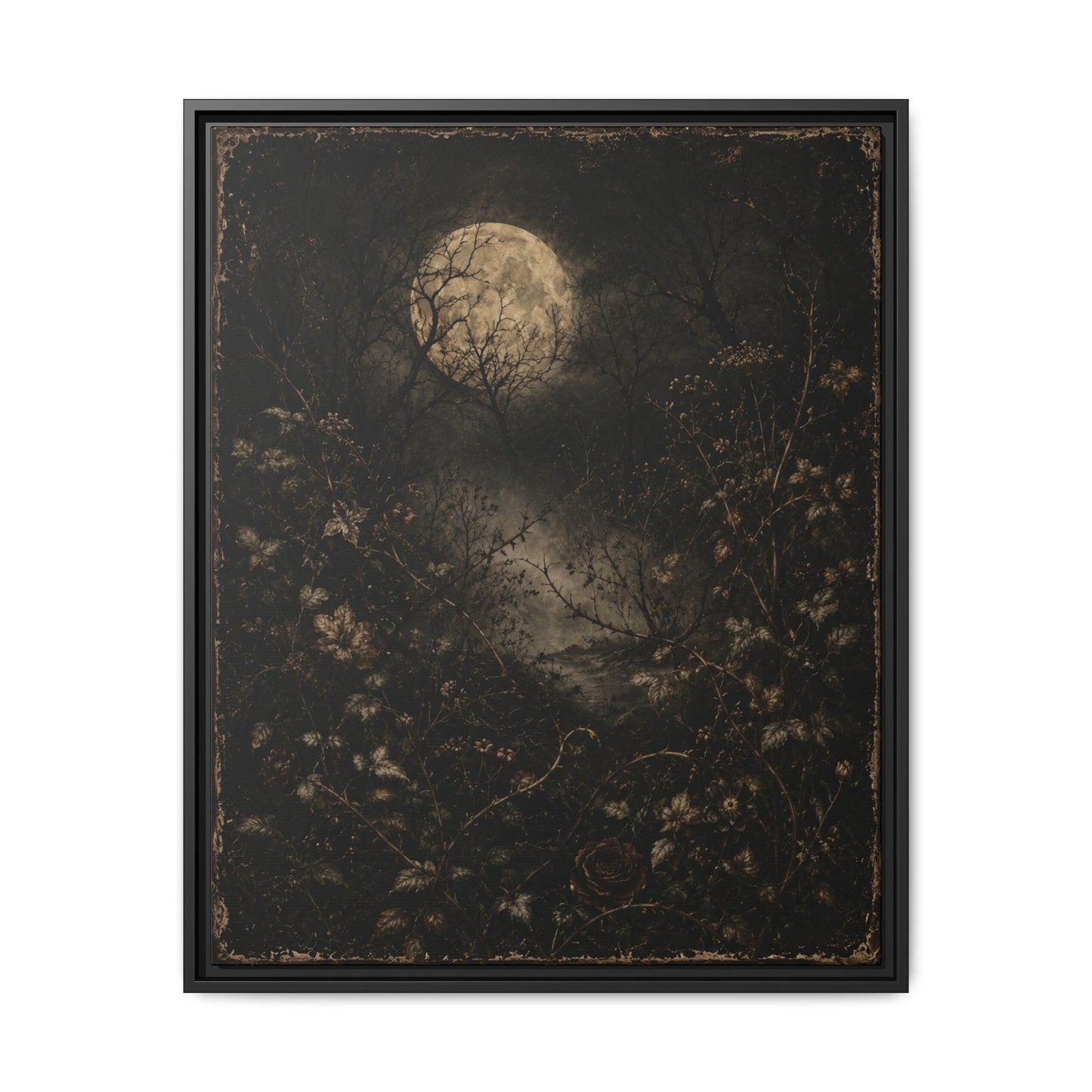 Framed Matte Canvas Art — Moonlit Forest Landscape