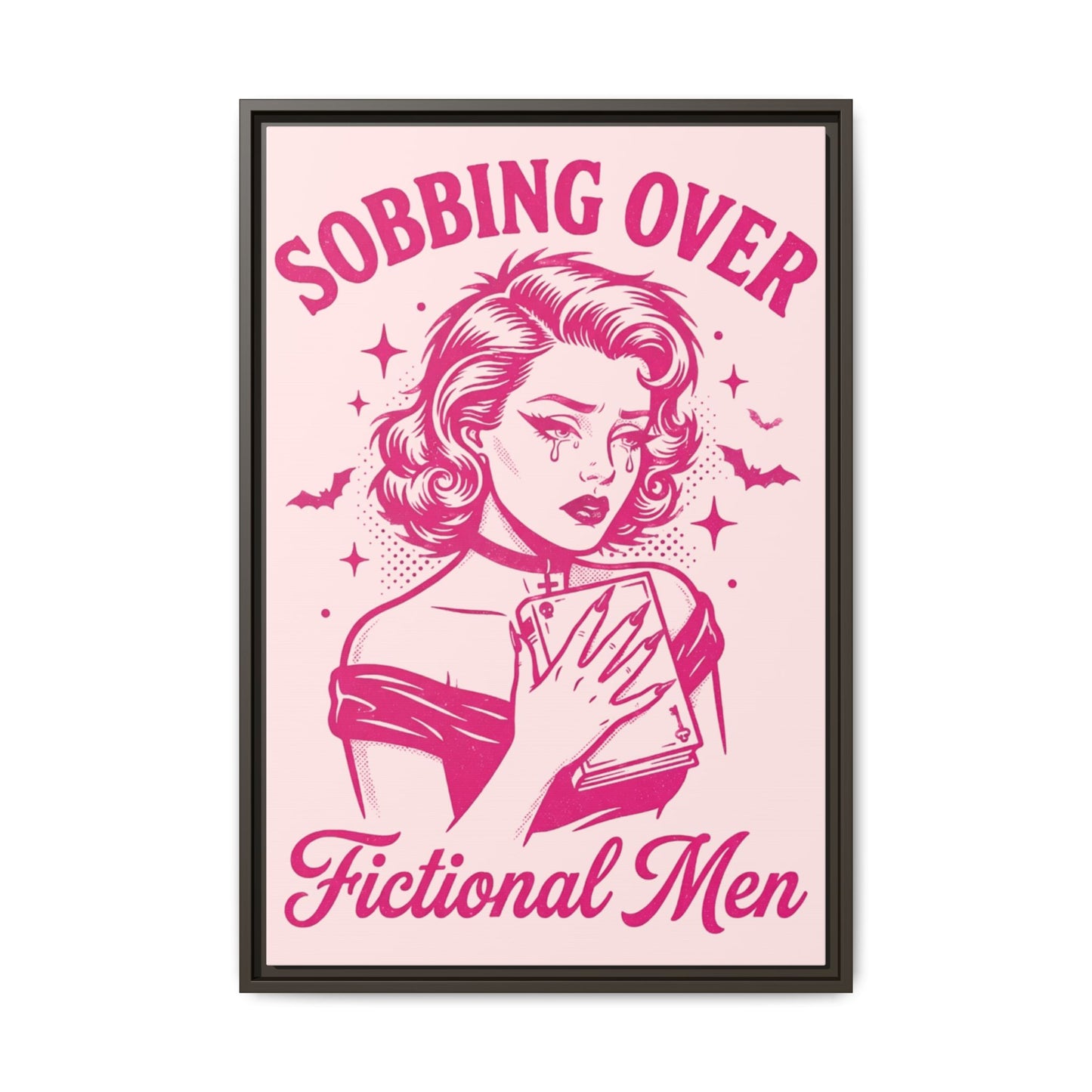 Framed Canvas Print — “Sobbing Over Fictional Men” Retro Pop Art