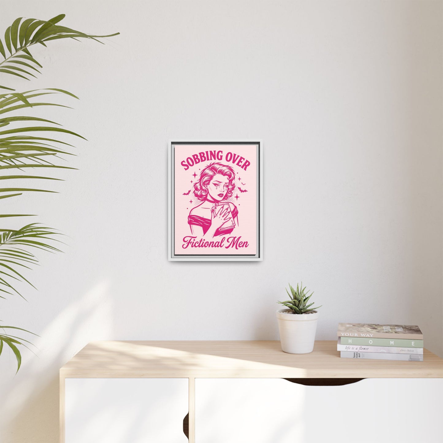 Framed Canvas Print — “Sobbing Over Fictional Men” Retro Pop Art