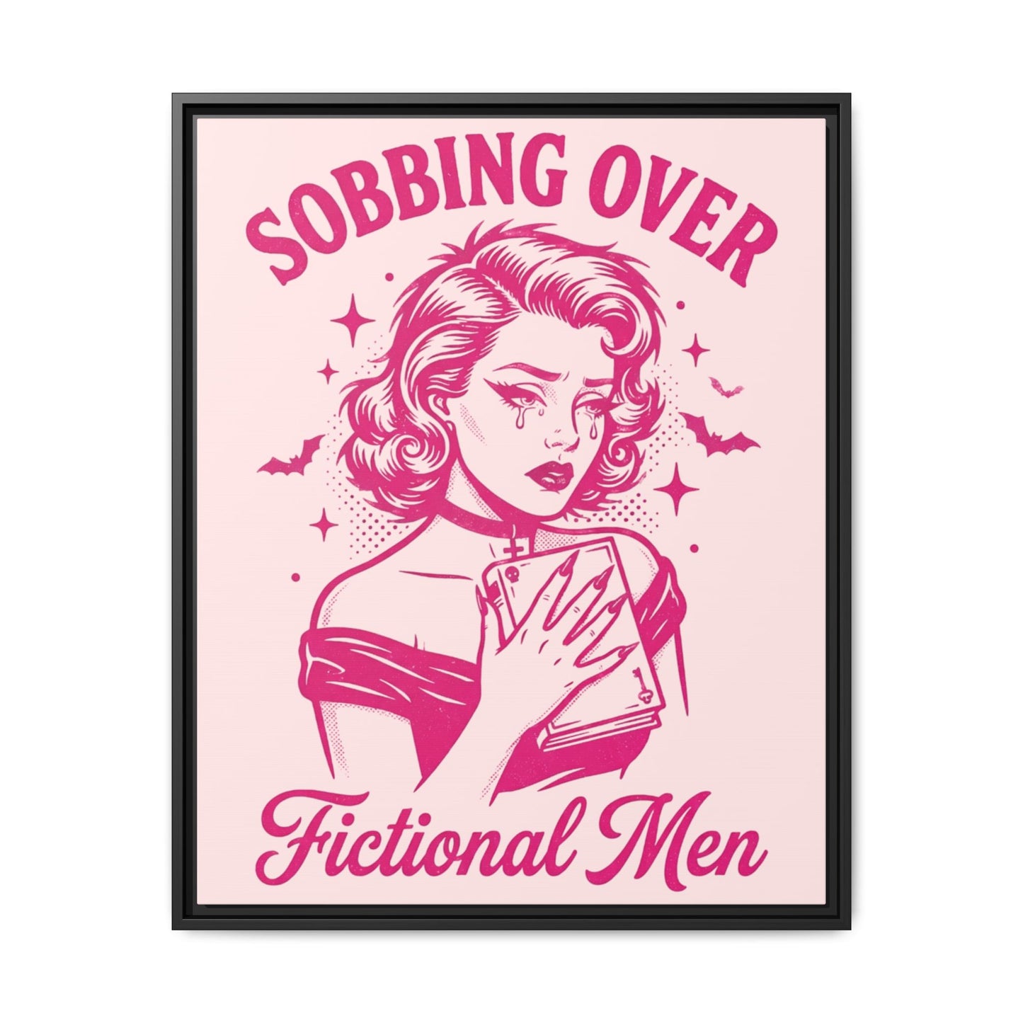 Framed Canvas Print — “Sobbing Over Fictional Men” Retro Pop Art