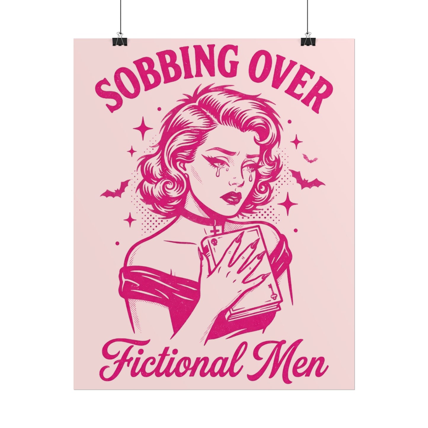 Rolled Poster — Sobbing Over Fictional Men Retro Pop Art Bookish Wall Art