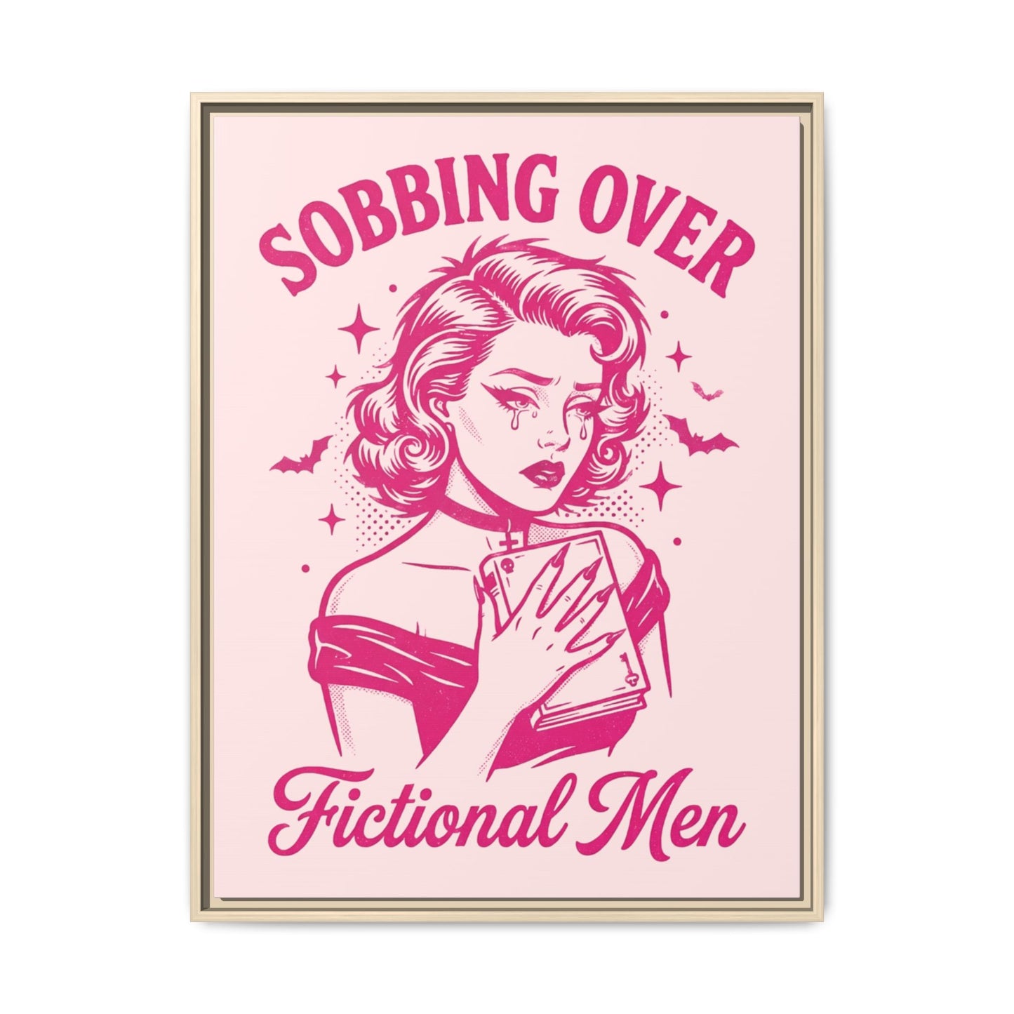 Framed Canvas Print — “Sobbing Over Fictional Men” Retro Pop Art