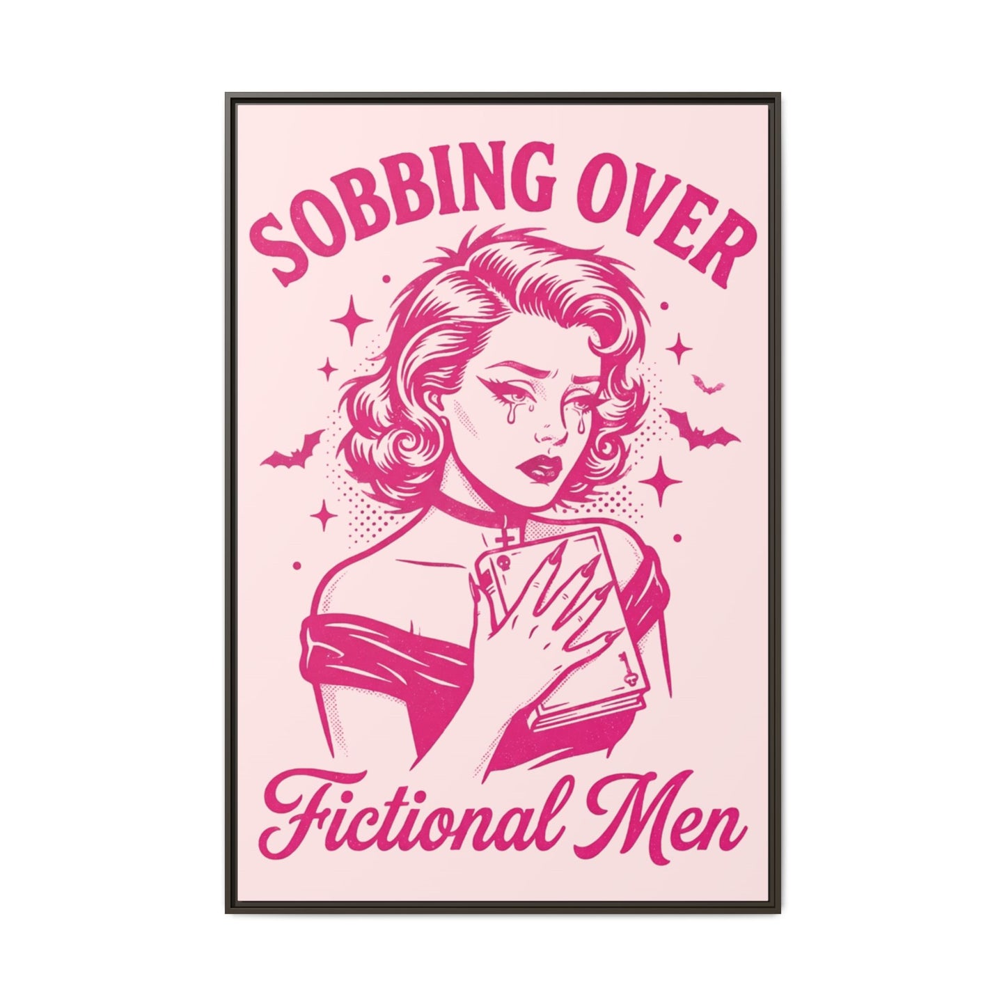 Framed Canvas Print — “Sobbing Over Fictional Men” Retro Pop Art
