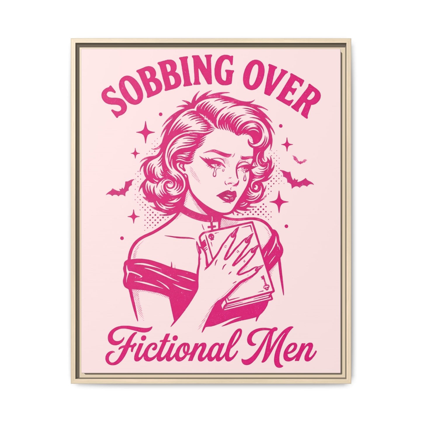 Framed Canvas Print — “Sobbing Over Fictional Men” Retro Pop Art