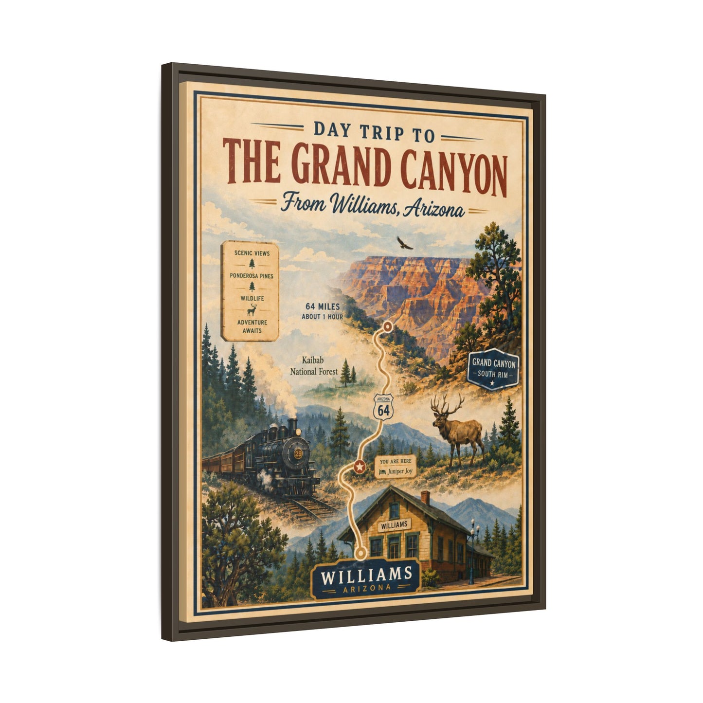 Grand Canyon Travel Poster Matte Canvas Framed Print — "Day Trip to The Grand Canyon"