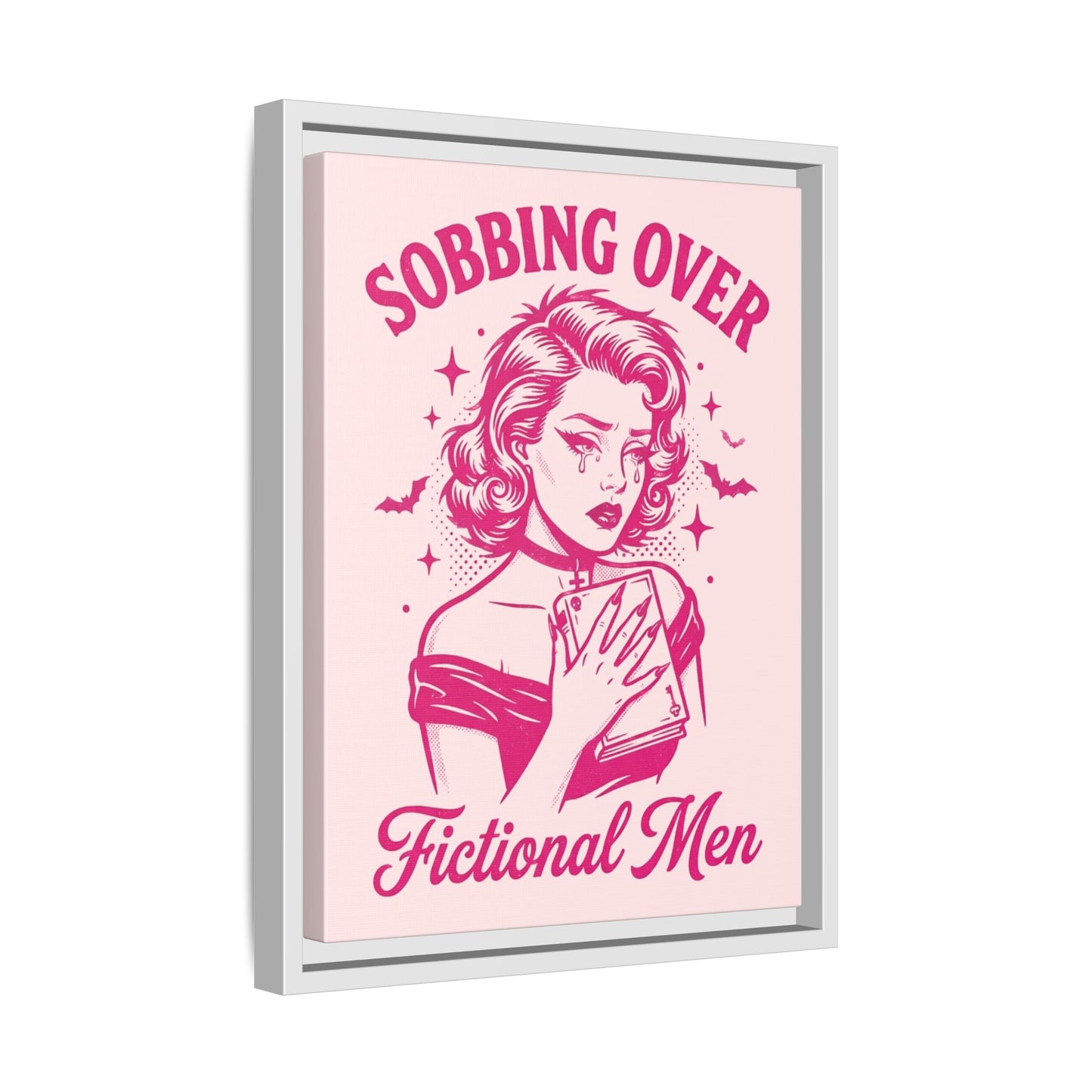 Framed Canvas Print — “Sobbing Over Fictional Men” Retro Pop Art
