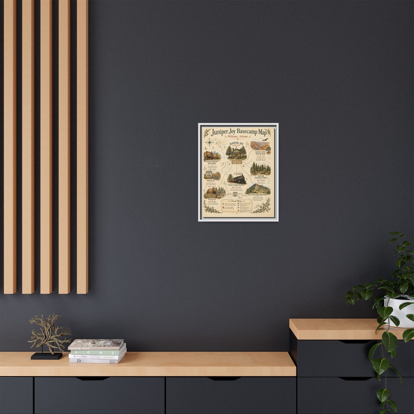 Juniper Joy Basecamp Map Framed Canvas Print