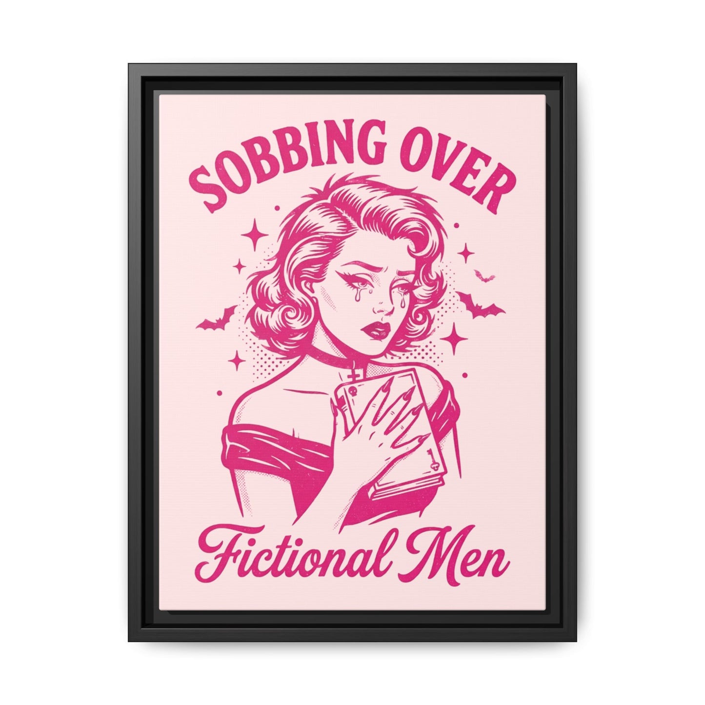 Framed Canvas Print — “Sobbing Over Fictional Men” Retro Pop Art