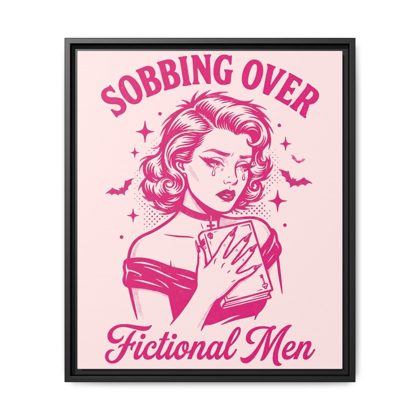 Framed Canvas Print — “Sobbing Over Fictional Men” Retro Pop Art