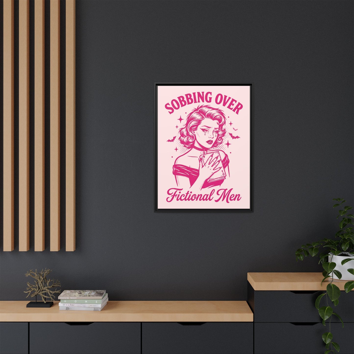 Framed Canvas Print — “Sobbing Over Fictional Men” Retro Pop Art