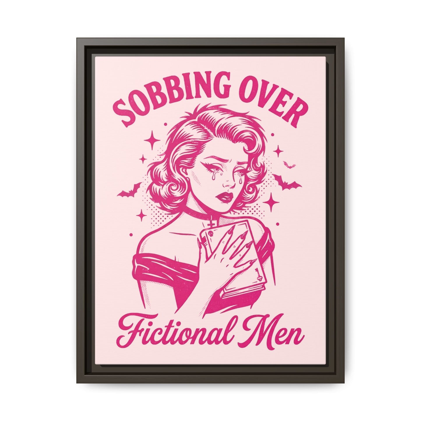 Framed Canvas Print — “Sobbing Over Fictional Men” Retro Pop Art