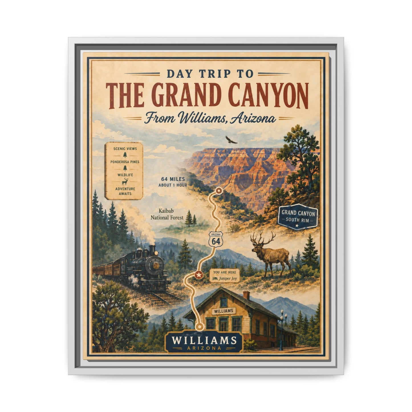 Grand Canyon Travel Poster Matte Canvas Framed Print — "Day Trip to The Grand Canyon"