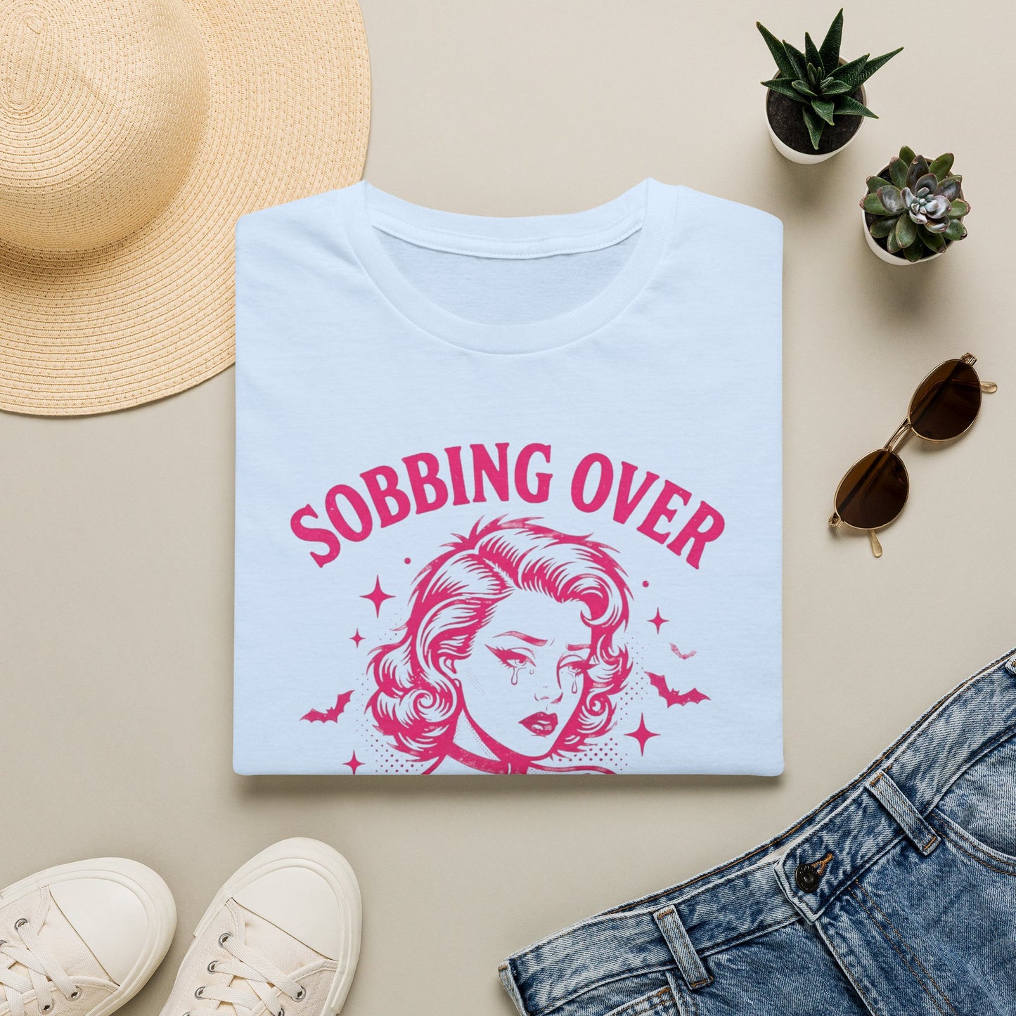 T-Shirt — "Sobbing Over Fictional Men" Retro Pop Art Tee