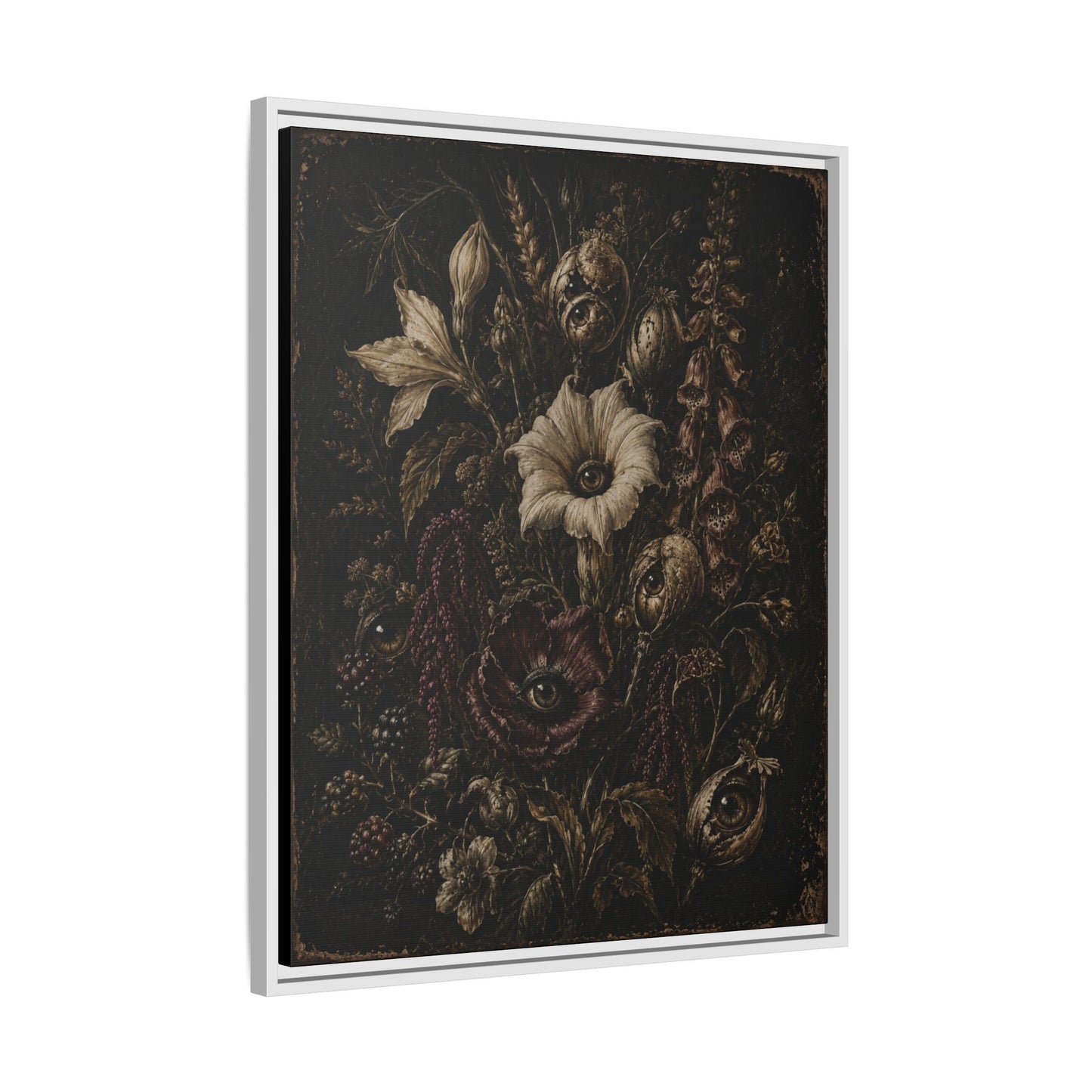 Framed Matte Canvas Print — Vintage Dark Floral Art