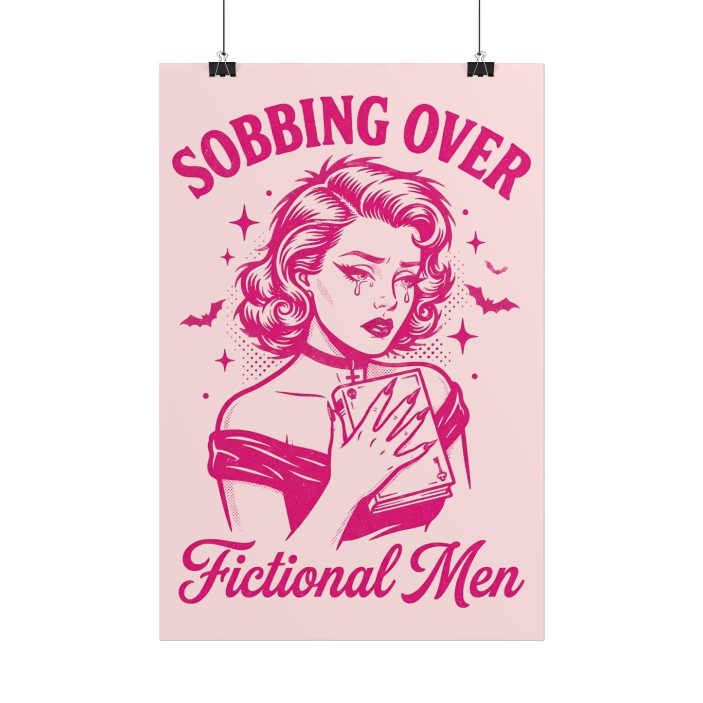 Rolled Poster — Sobbing Over Fictional Men Retro Pop Art Bookish Wall Art