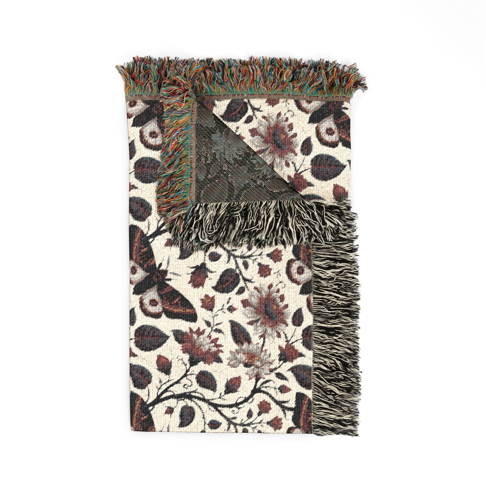 Gothic Floral Woven Blanket | Dark Botanical Moth Throw | Victorian Cottagecore Home Decor