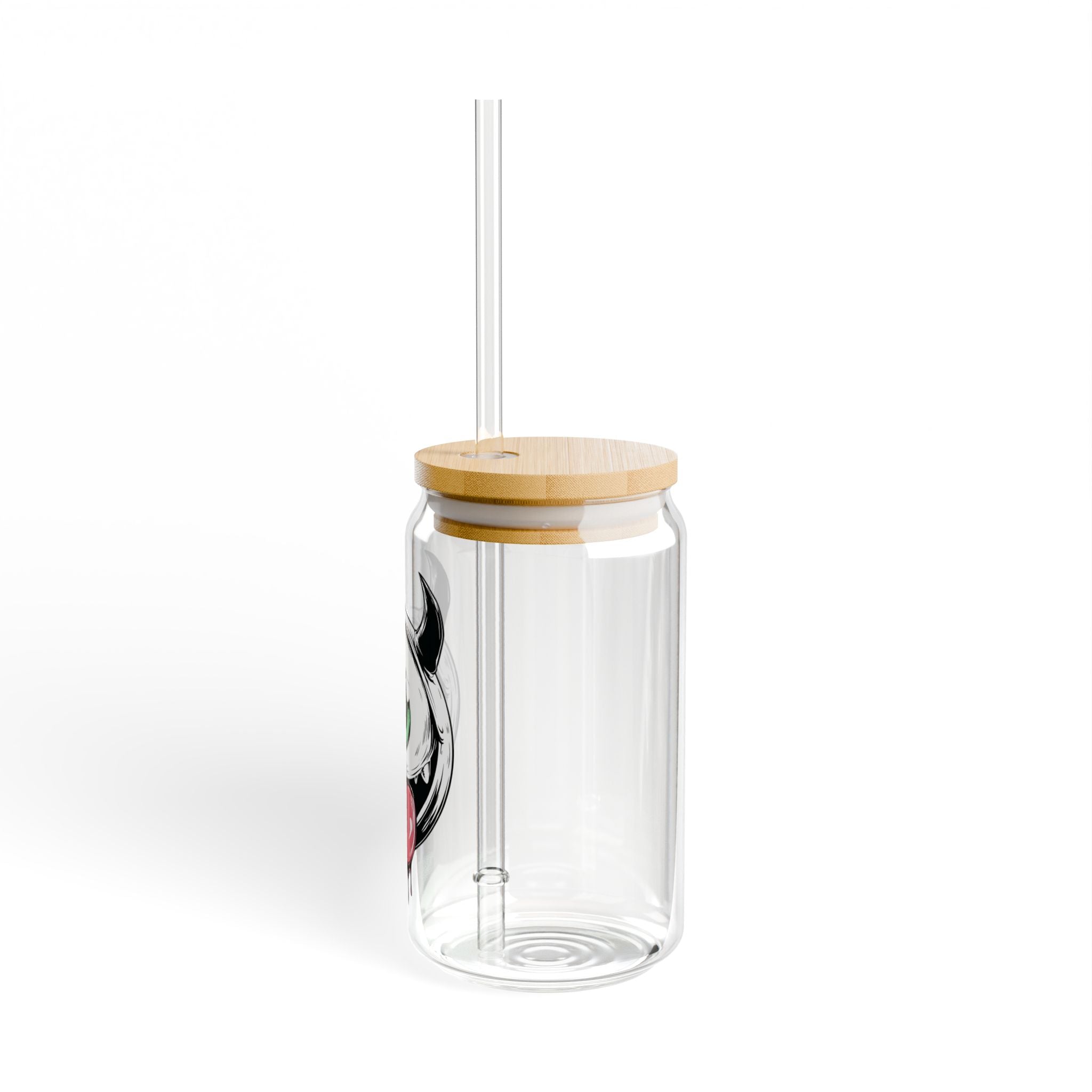 Cute Monster Sipper Glass | Funny One-Eyed Monster Glass Cup | Gothic Iced Coffee Cup | 16oz Glass Can with Bamboo Lid & Straw | Kawaii Gift